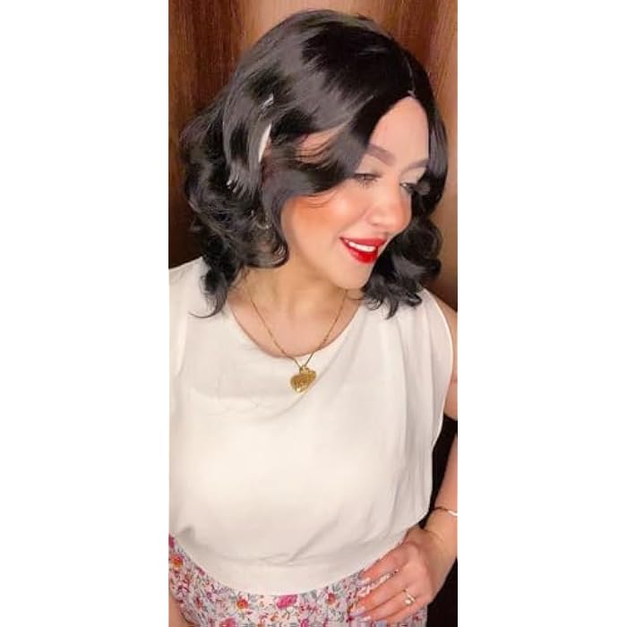 DILLARDS Luxury Wavy Black Synthetic Wig, Shoulder Length Style, Heat Resistant Fiber, Natural Looking Volume, Glamour Collection - Image 5